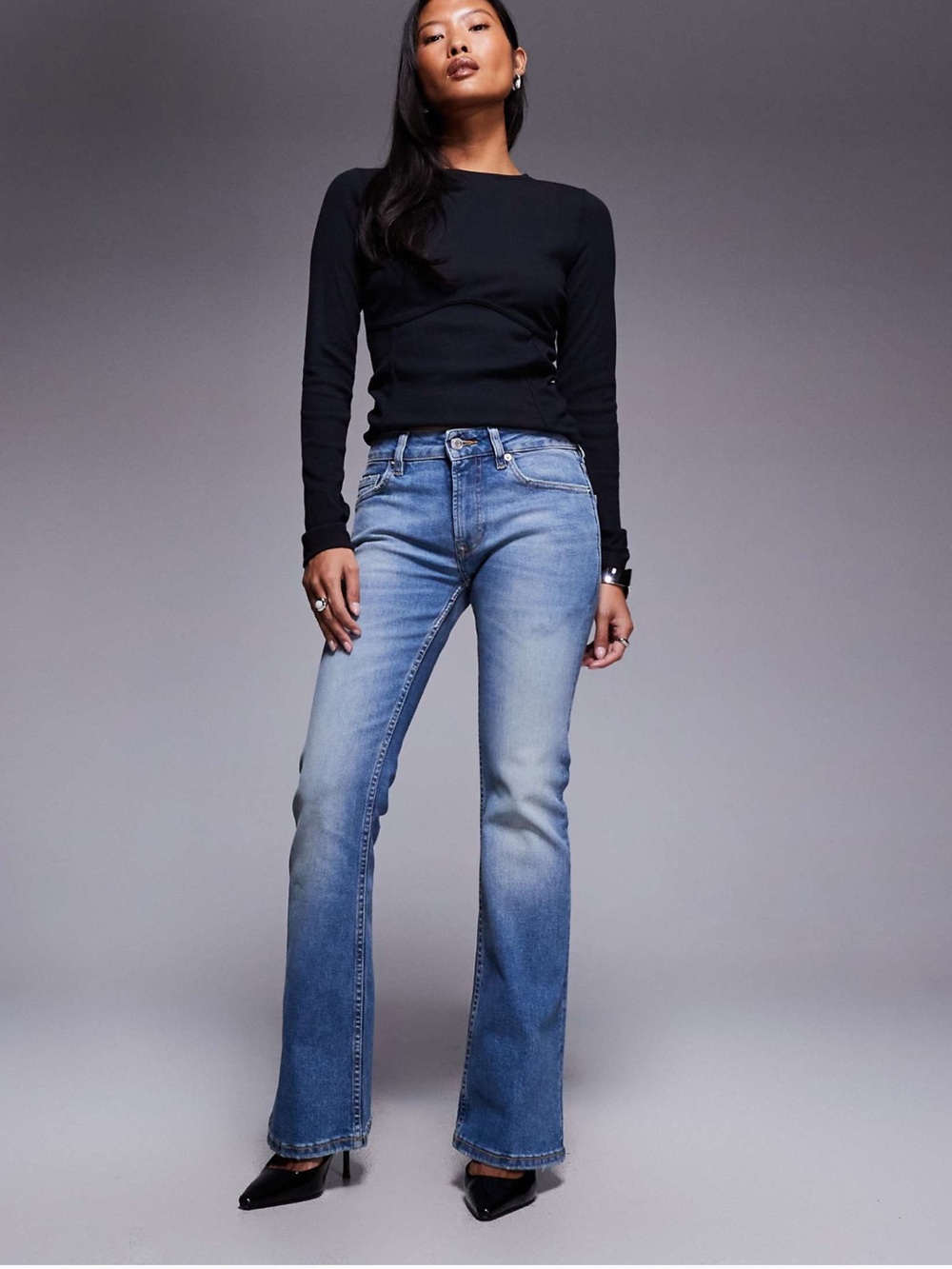 Asos petite bootcut jeans in midwash